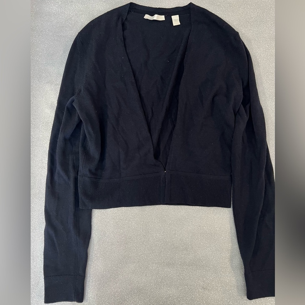 Hugo Boss Cardigan Women small‎ Black Merino Wool Open Sweater